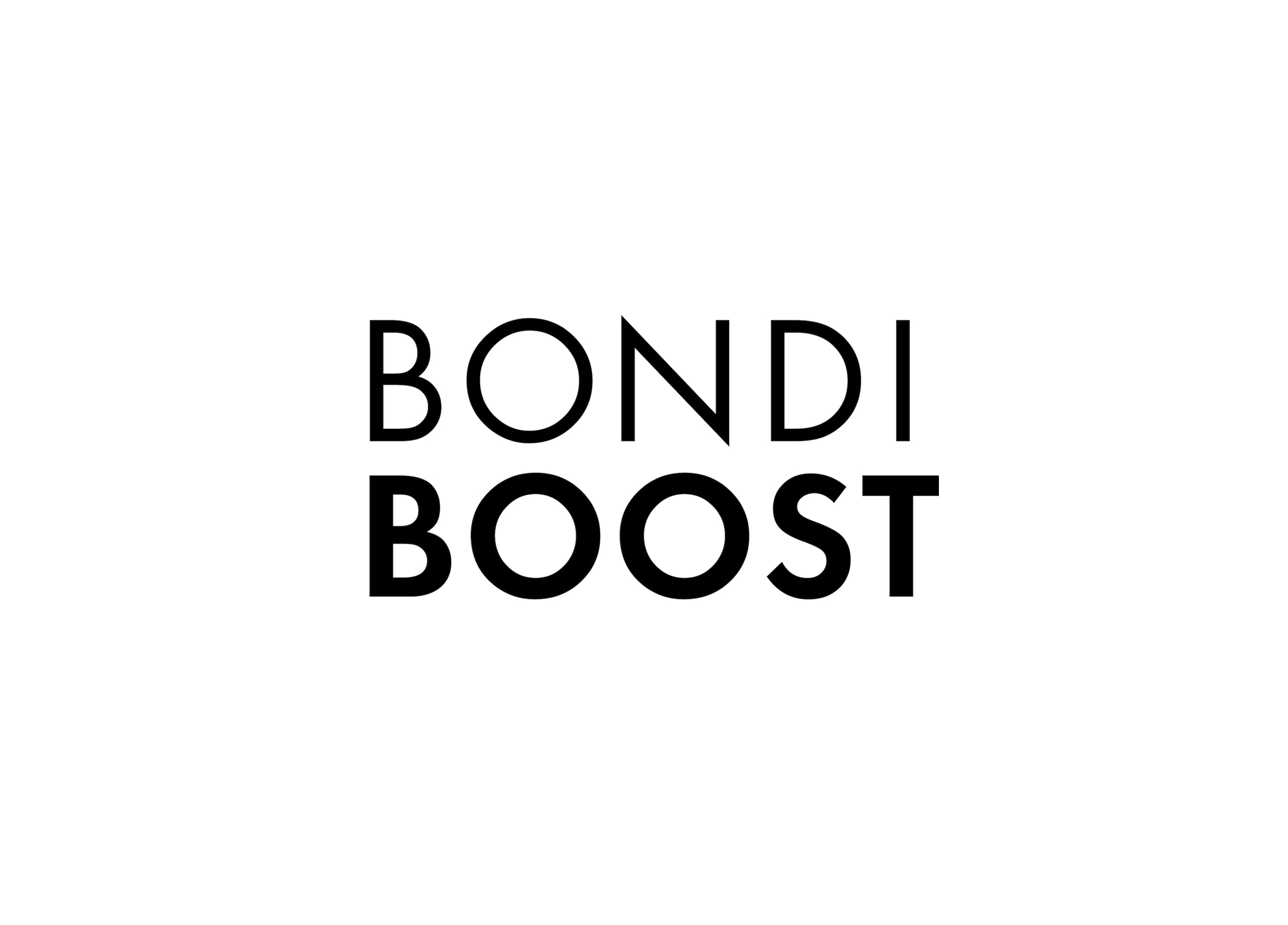 Black text on a white background reads BONDI BOOST in uppercase letters, with BOOST in bold font below BONDI.