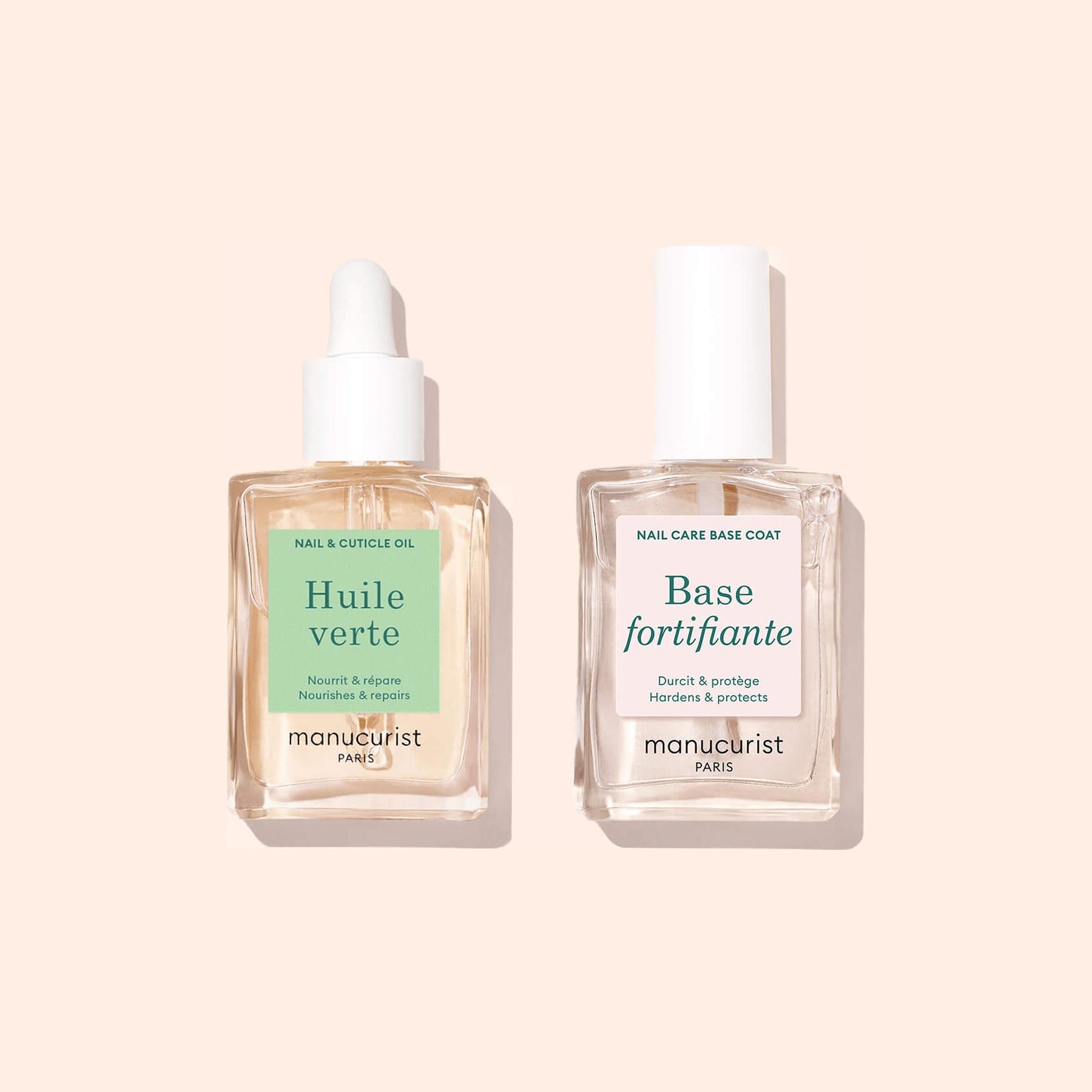 Two square glass bottles from Manucurist&