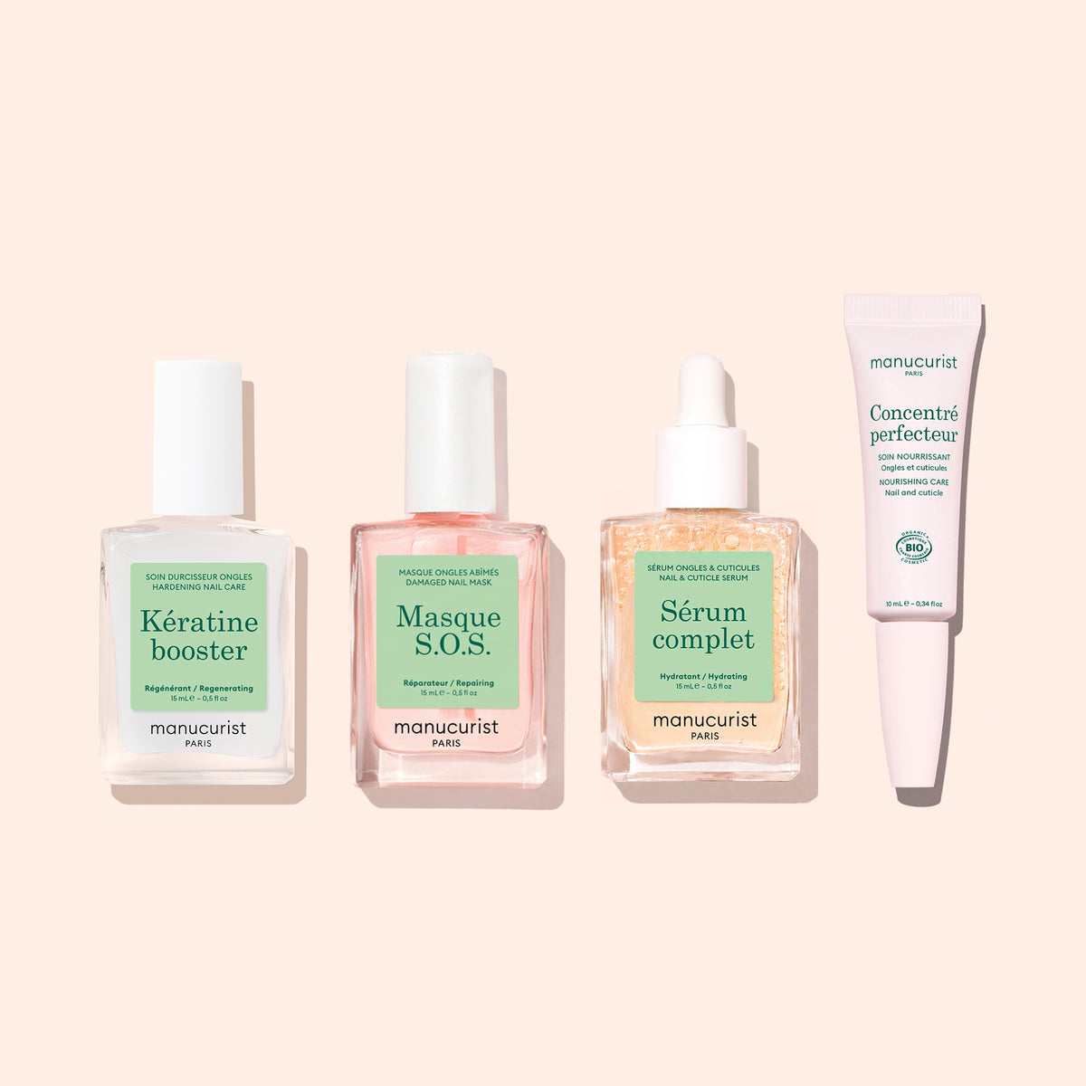 Day Night Duo by Manucurist: two luxurious manicure treatments presented on a light beige background, representing premium nail care from the esteemed Parisian brand.