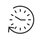A simple black clock icon with an arrow curving counterclockwise around it, suggesting the concept of time going backward or returning to a previous point.