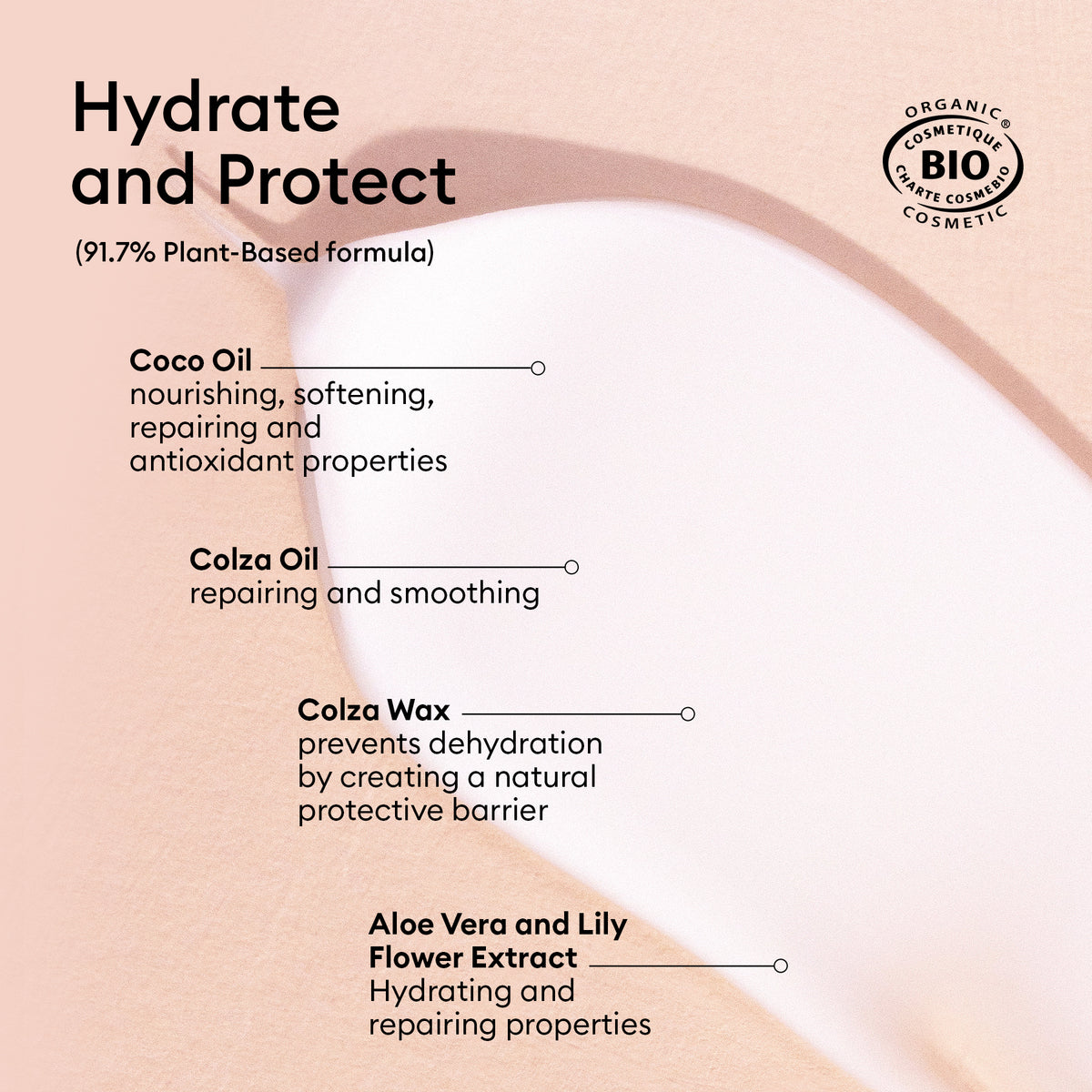 La Crème Mains Rose Everyday de Manucurist - Cosmos Organic (91,7 % biosourcée) associe huile de coco, cire d&
