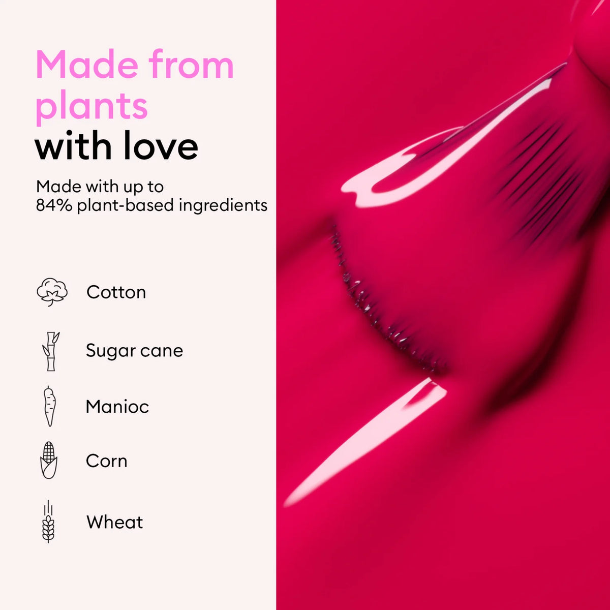 A vibrant pink Manucurist Customizable Trio gel polish is shown on a glossy surface, with text noting it&