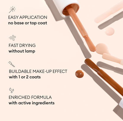 Three nail polish brushes with beige polish are shown, demonstrating Manucurist’s Active™ Smooth 02. Designed for easy application, fast drying, and a buildable effect with one or two coats, this enriched formula features active ingredients for enhanced nail care and serves as an effective nail treatment.