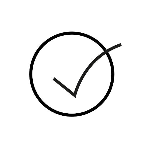 A black check mark inside a black circle on a light gray background.