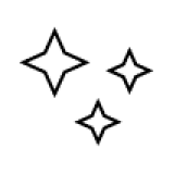Three simple, black, four-pointed star shapes are arranged on a plain white background, resembling sparkle or twinkle icons.