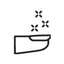 Simple black outline of a hand with small sparkles or stars above it, suggesting cleanliness or washing.