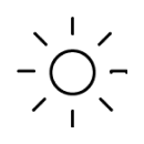 A simple black sun icon with eight rays extending outward, set against a light gray background.