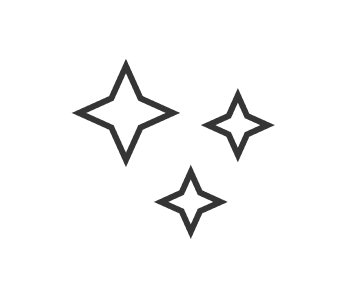 Three simple, black, four-pointed star shapes are arranged on a plain, light gray background, resembling sparkling or twinkling effects.