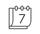 A simple line drawing of a calendar page displaying the number 7, with three rings at the top, symbolizing a date or day of the month.