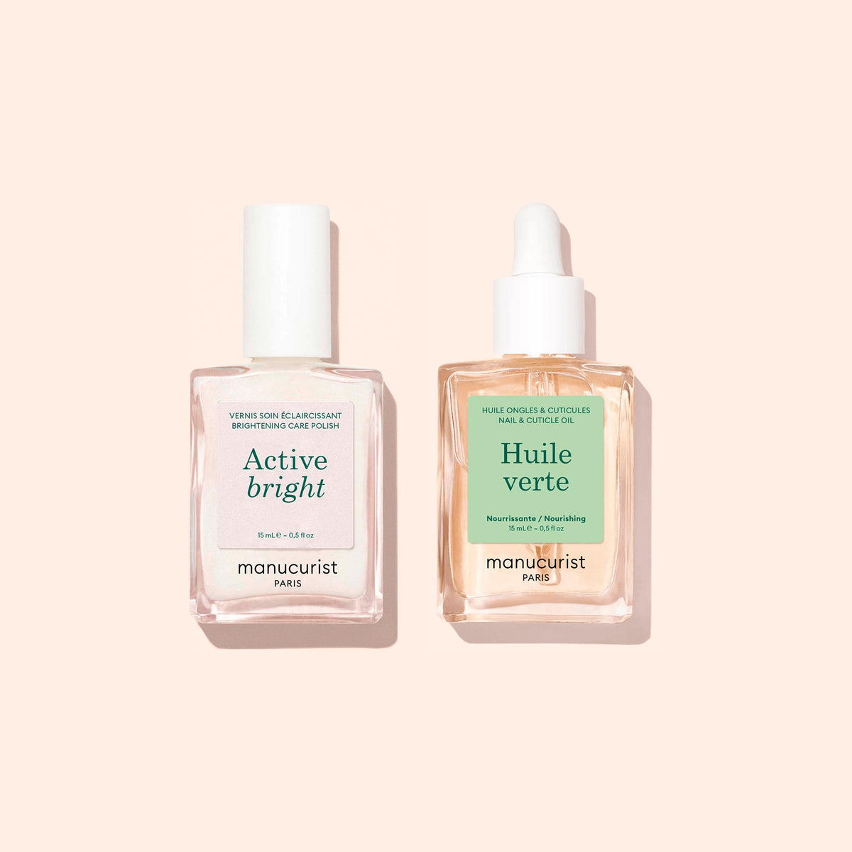 Deux flacons carrés de la routine Basic Routine - Yellow Nails de Manucurist — l&