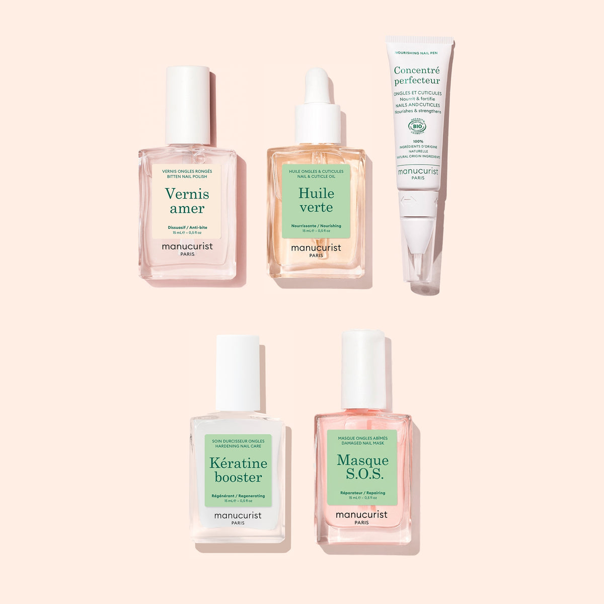 Le coffret Manucurist Routine Ultime - Ongles Rongés, composé du Vernis Amer, de l&