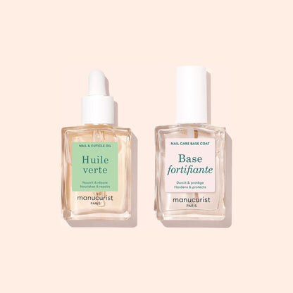 Two square glass bottles from Manucurist&