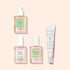 Manucurist’s Basic Routine - Damaged Nails set, featuring four products—a dropper bottle of Huile Verte, Base S.O.S., Masque S.O.S., and a tube of Concentré Perfecteur—is displayed on a light pink background.
