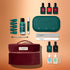The Manucurist Green Flash™ Starter Kit Gift Set features gel polish manicure nail polishes, remover, files, a green LED lamp, cuticle tools, remover pads, and a stylish burgundy case—all neatly arranged on an orange background—providing everything you need for long-lasting nails and a professional salon-style manicure at home.