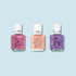 The Manucurist Customizable 3-pack Petite Manucurist features kids nail polishes—pink with a turtle, peach with a star, and purple with an owl—displayed on a light blue background.