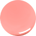Un cercle rond et brillant de couleur rose corail clair avec un reflet brillant près du bord, ressemblant à une goutte de vernis à ongles ou de peinture sur fond blanc.