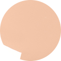 Une forme ronde couleur pêche avec une petite section triangulaire blanche manquante sur le bord inférieur gauche, sur un fond gris clair.