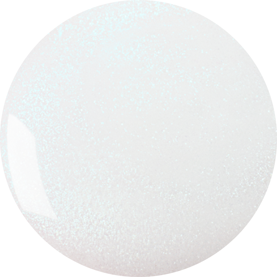 A close-up of a shiny, round, white surface with a subtle glittery texture and a faint reflection on the left side.