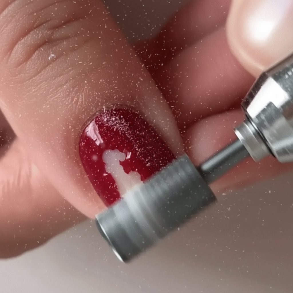 Fraise argentée sur gel rouge - poussière en vol