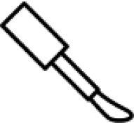 A simple black and white line drawing of a nail polish brush with a rectangular handle and a curved brush tip.