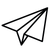 Simple black outline drawing of a paper airplane, shown in a diagonal upward position on a plain white background.