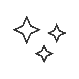 Trois icônes simples d'étoiles ou d'étincelles aux contours noirs de différentes tailles sur un fond gris clair uni.