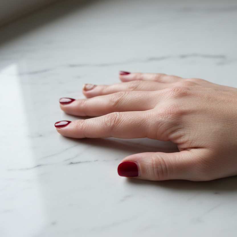 Main réaliste - gel qui repousse et ongles nus