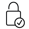 A simple icon of an unlocked padlock with a checkmark inside a circle at the bottom right, symbolizing successful access or security approval.