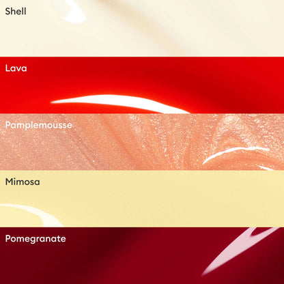 Manucurist’s Curated Color Collections feature five trend-inspired shades—Shell, Lava, Pamplemousse, Mimosa, and Pomegranate—in a glossy finish for stylish nails.