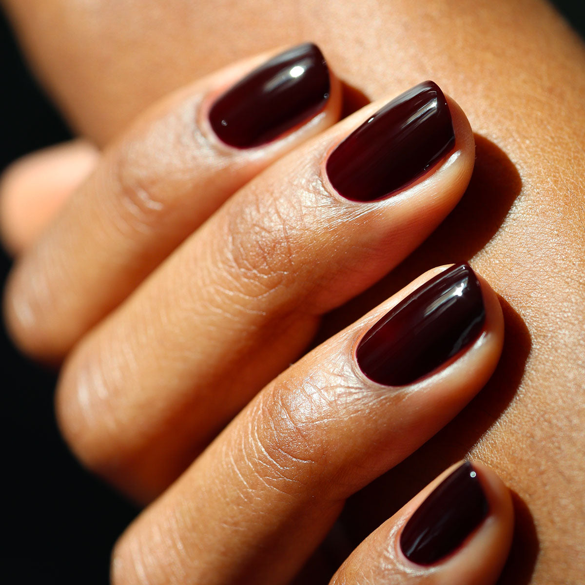 off the record - deep burgundy red nail polish & nail colour - essie